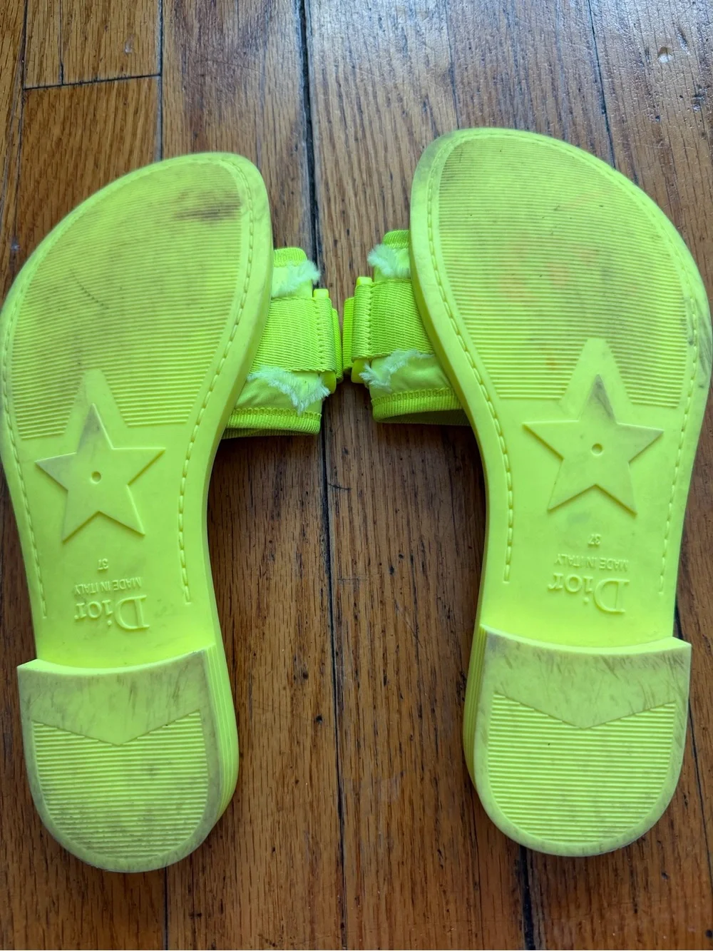 Dior Women’s Neon Lime Logo Slide Sandals